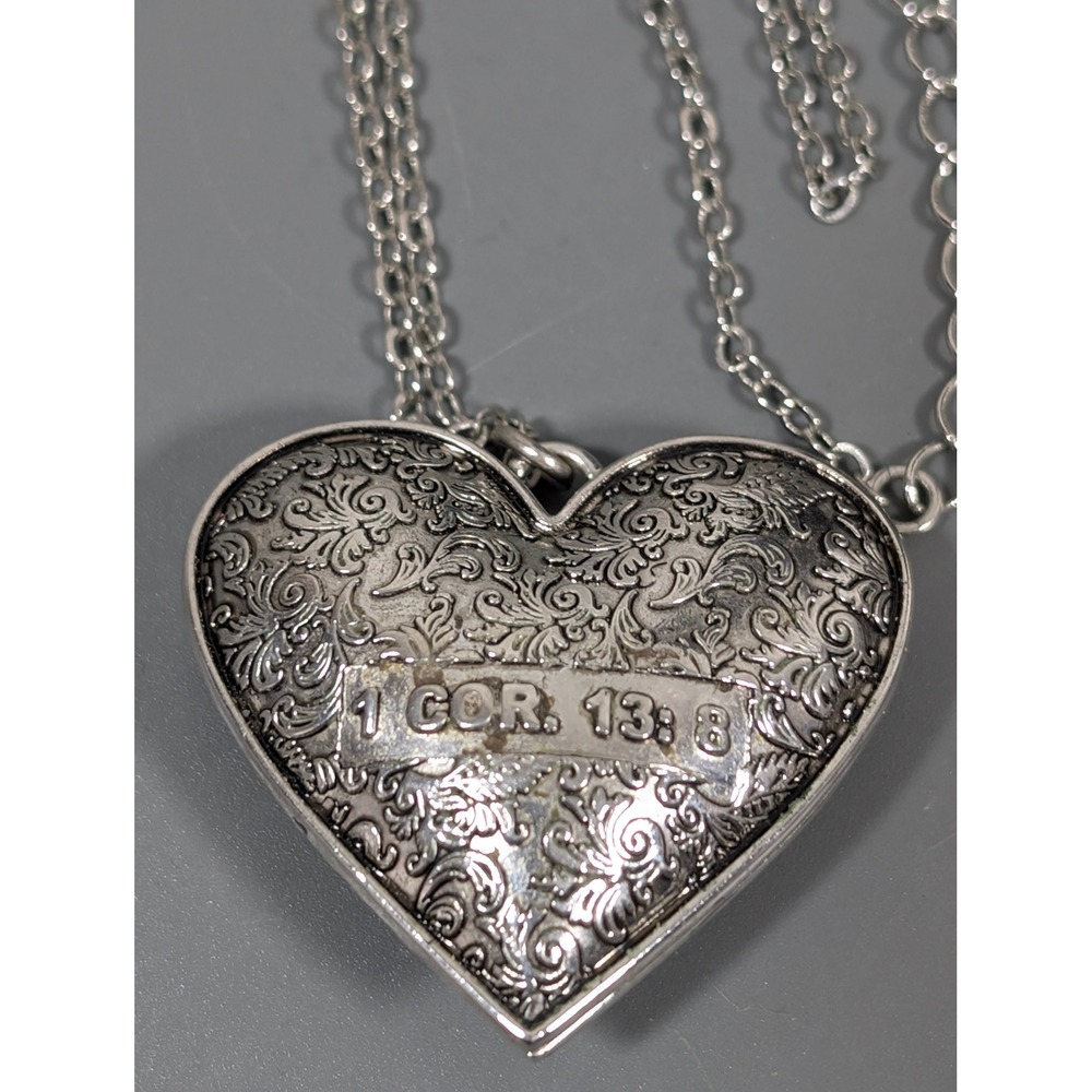 Love Never Fails 1 Corinthians 13 Puffy Heart Necklace 20" - Picture 5 of 8